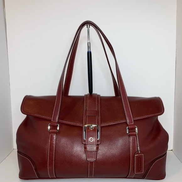 Coach Burgundy Leather Carryall Hampton Bag - Picture 2 of 7